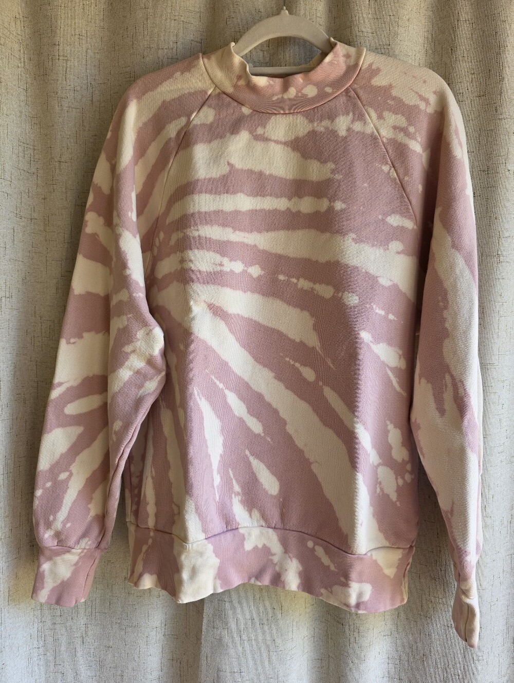 Les Tien Heavyweight Mock Neck Raglan Sweatshirt Mauve Tie-Dye 100% Cotton XS